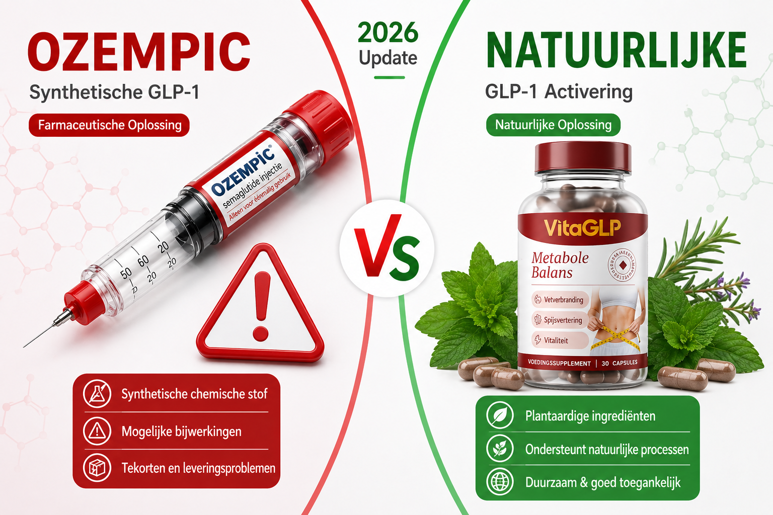 Vergelijking Ozempic en natuurlijke afvalpillen Nederland 2026