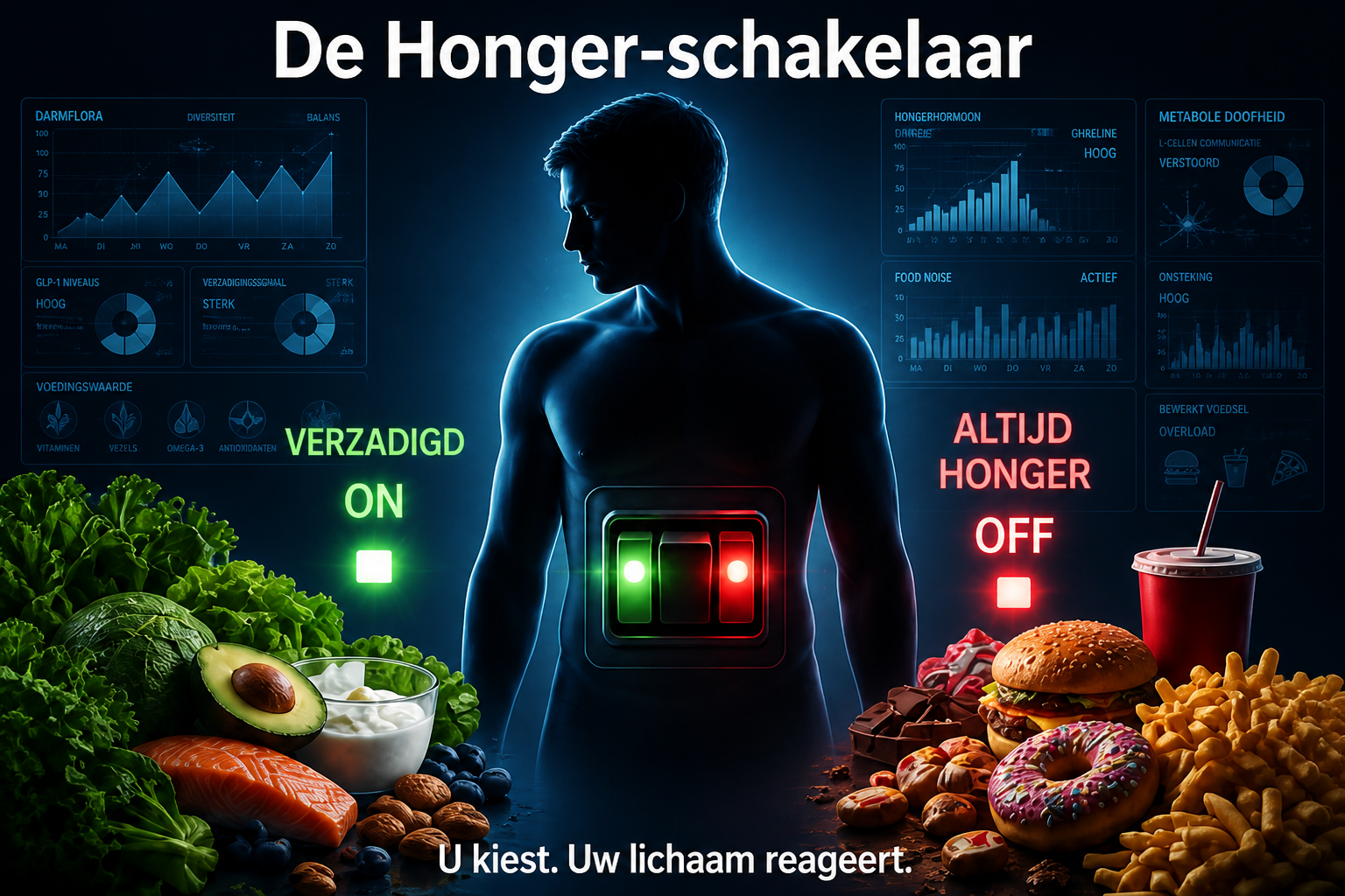Visualisatie van de verzadigingsknop en het stoppen van food noise in Nederland 2026
